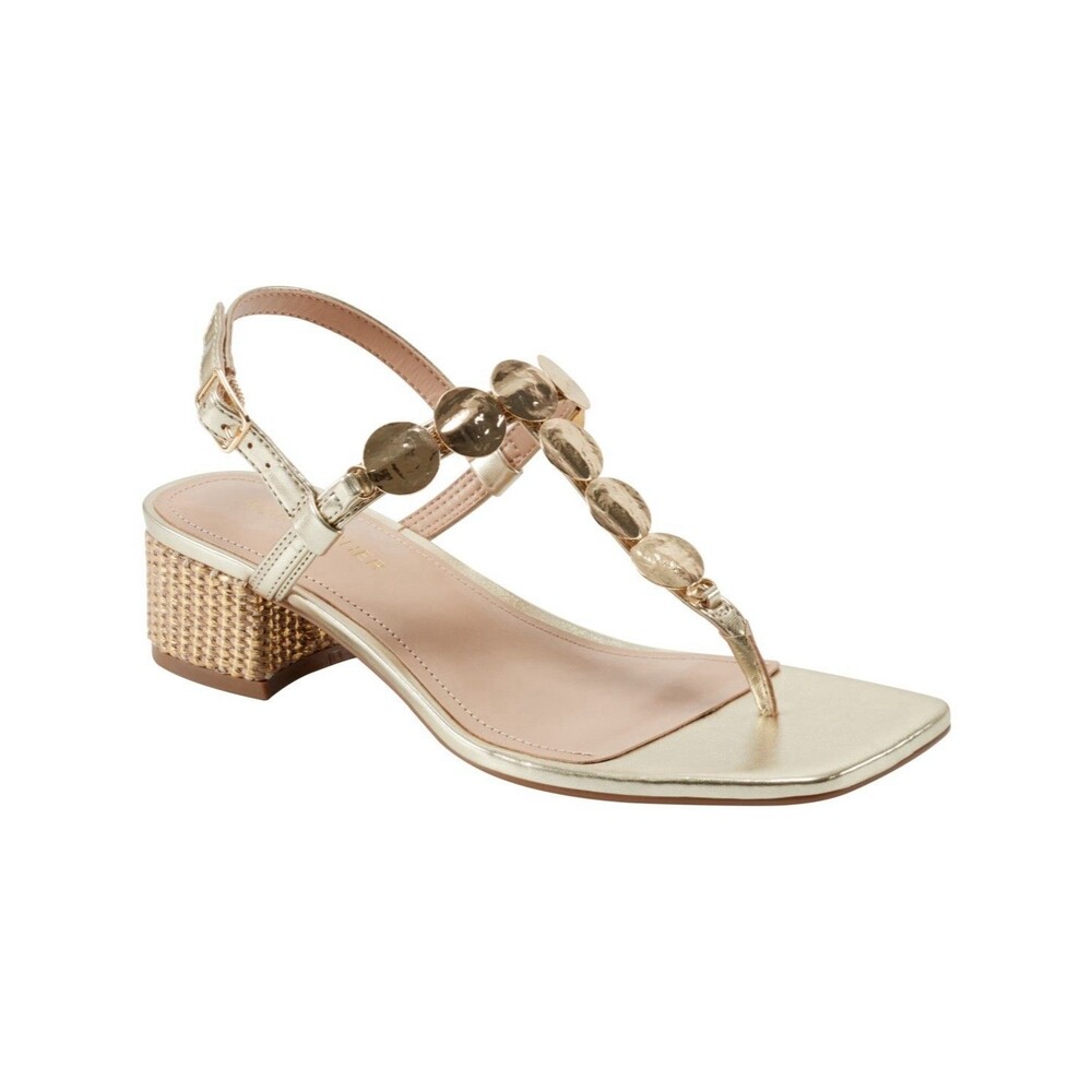 Marc Fisher Caylie Gold T-Strap Block Heel Sandals Womens 6.5M NEW